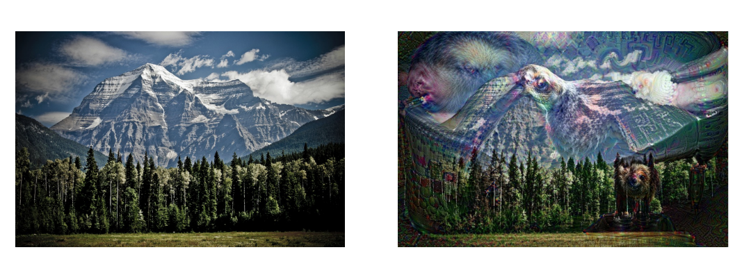 DeepDream on an image of a mountain.